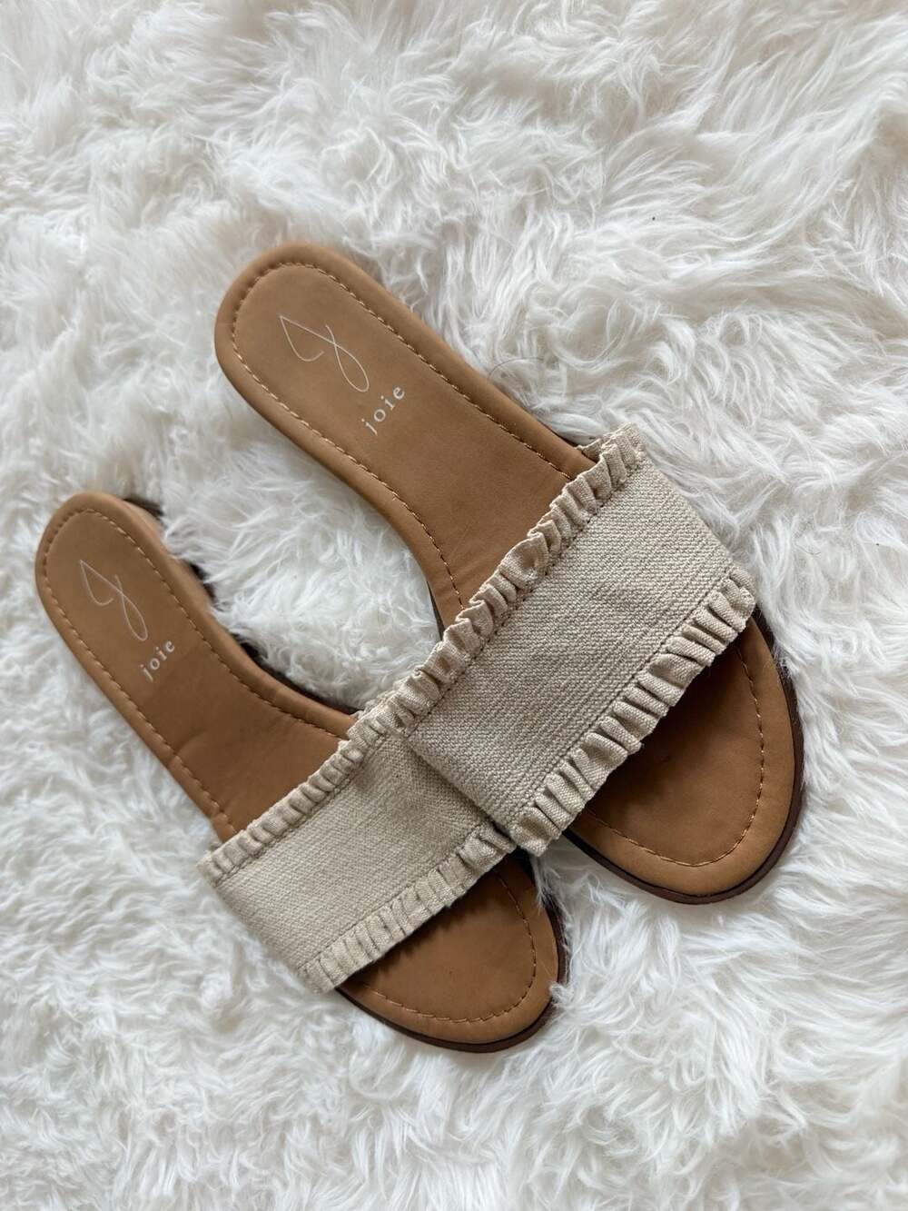 Joie Ruffle Slide Sandals Beige Size 9M